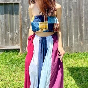 Handmade Quilted Denim Plaid Sleeveless Tube Top SKU 05063